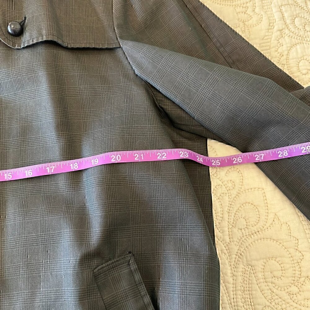 VINTAGE Brent brown black plaid trench coat 60s 70s retro outerwear jacket XXL - Picture 8 of 10